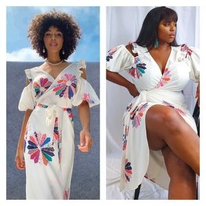 Never fully dressed ivory patchwork wrap dress NWT